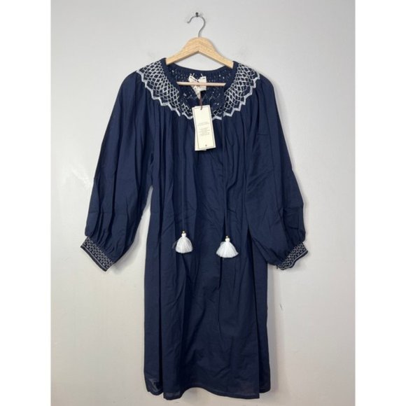 NWT Figue Charlie Split Neck Relaxed Fit Half Sleeve Midnight Navy Mini Dress - Picture 2 of 7